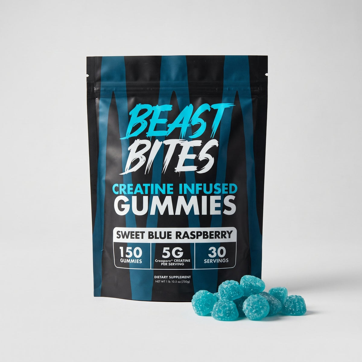Beast Bites gomitas de creatina sabor mora azul, bolsa de 150 gomitas
